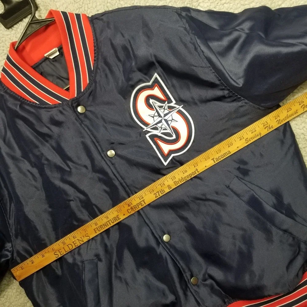 Seattle Mariners Gonzaga Bulldogs Jacket Satin Shiny Bomber Coat Mens Medium